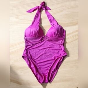 MYNAH One Piece Swimsuit Womens‎ Size XL Pink shimmer Halter 52419 EUC